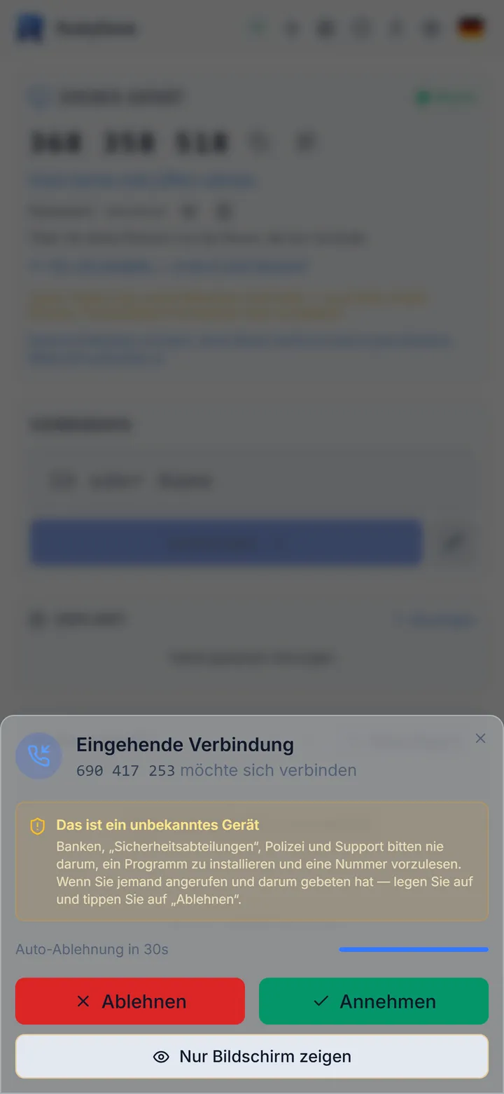 Nur den Bildschirm zeigen — ohne Steuerung