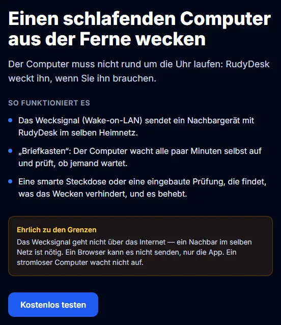 Computer wecken mit RudyDesk: so funktioniert es