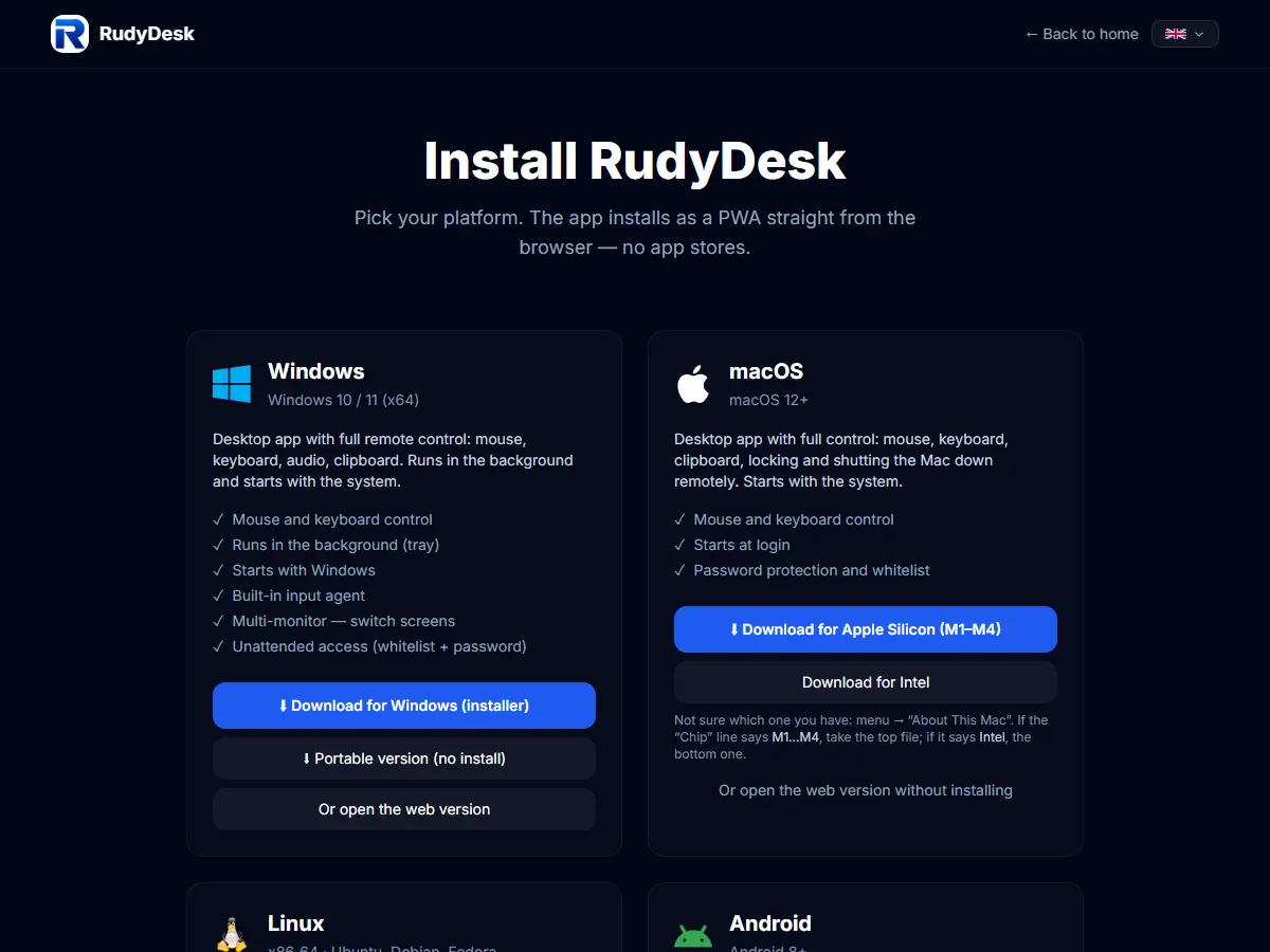 The RudyDesk download page