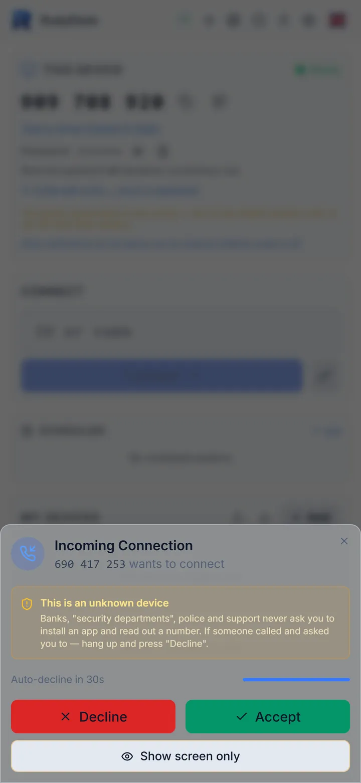 Show the screen only — no control