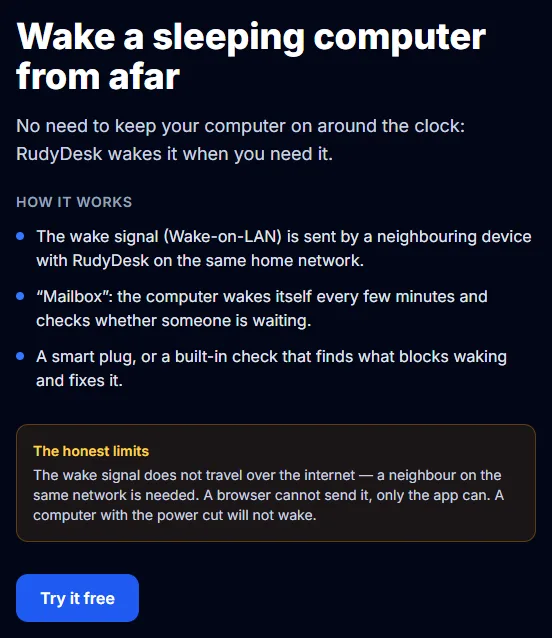 Waking a computer with RudyDesk: how it works