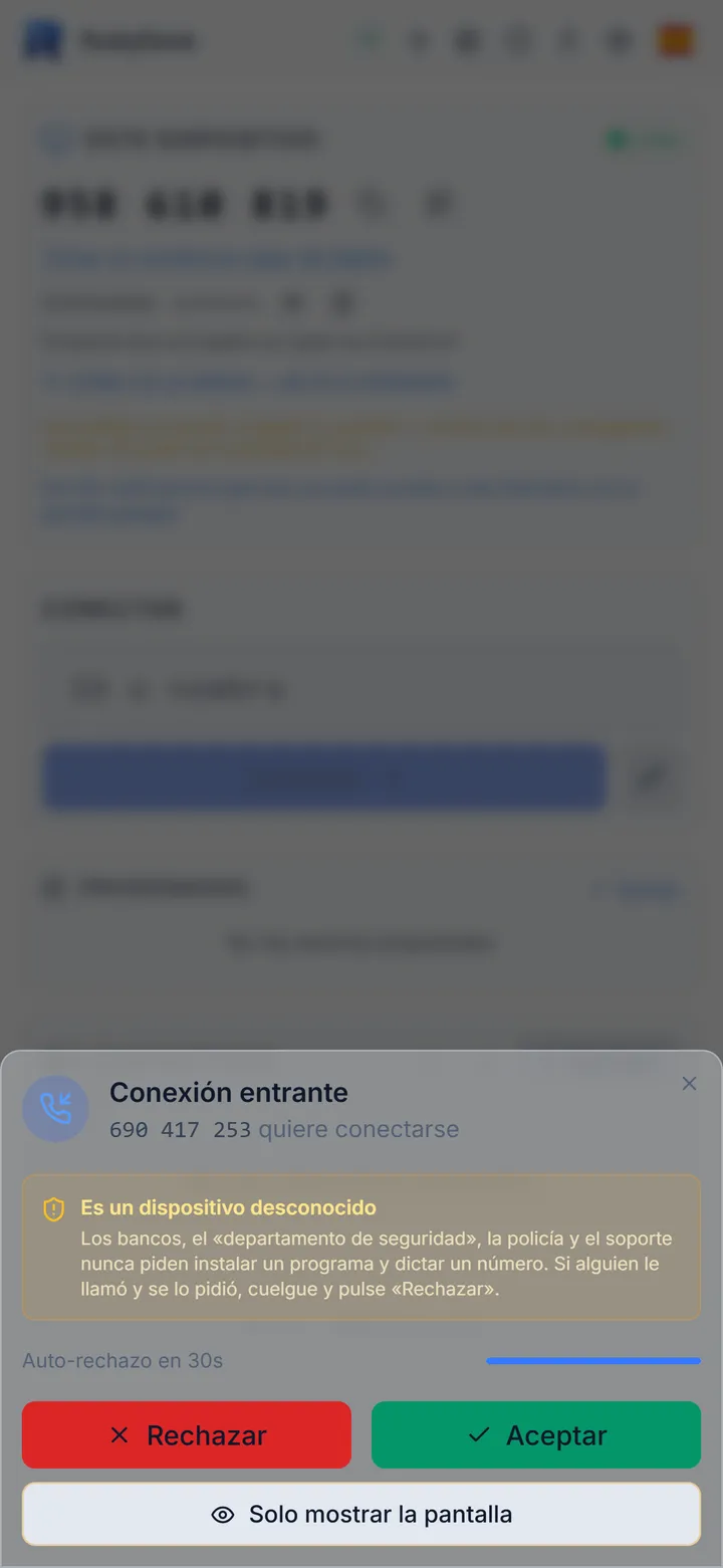 Solo mostrar la pantalla, sin control