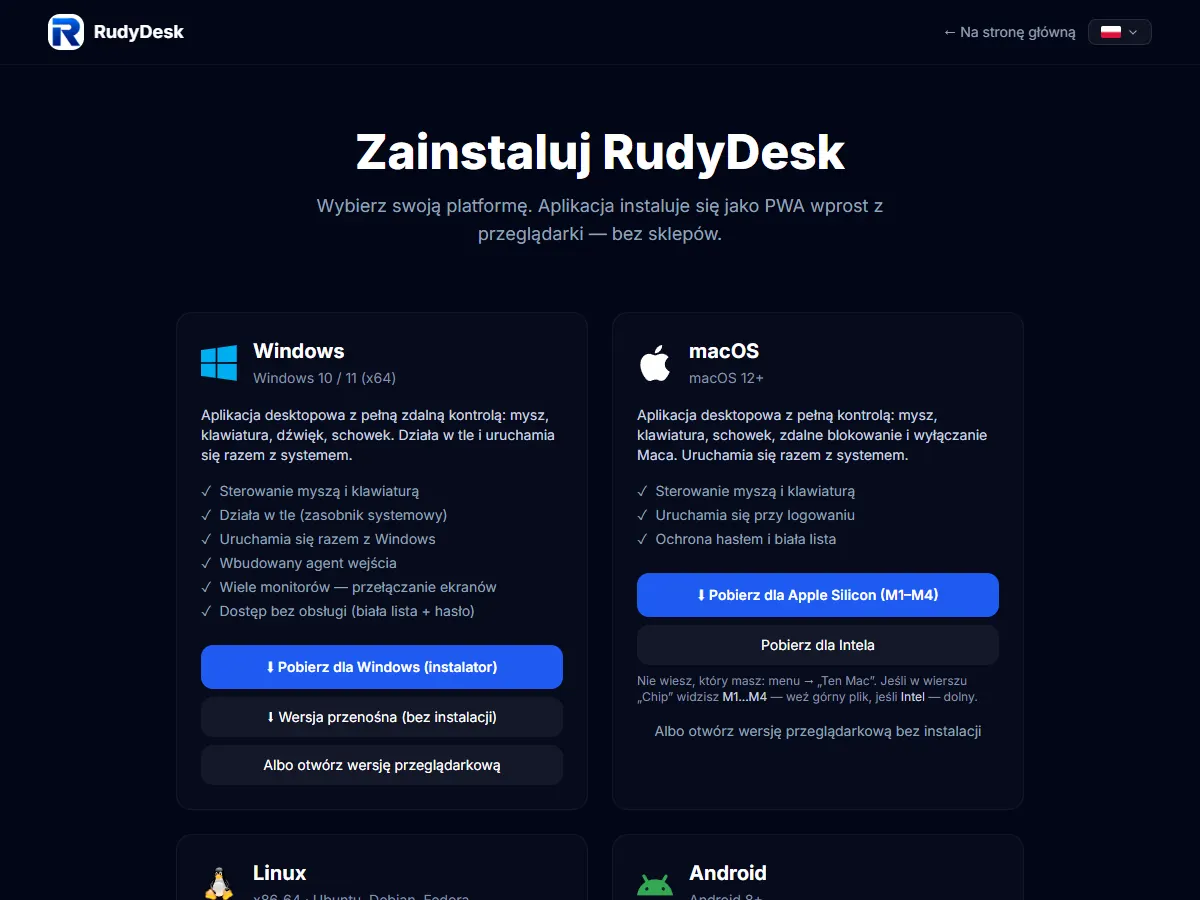 Strona pobierania RudyDesk