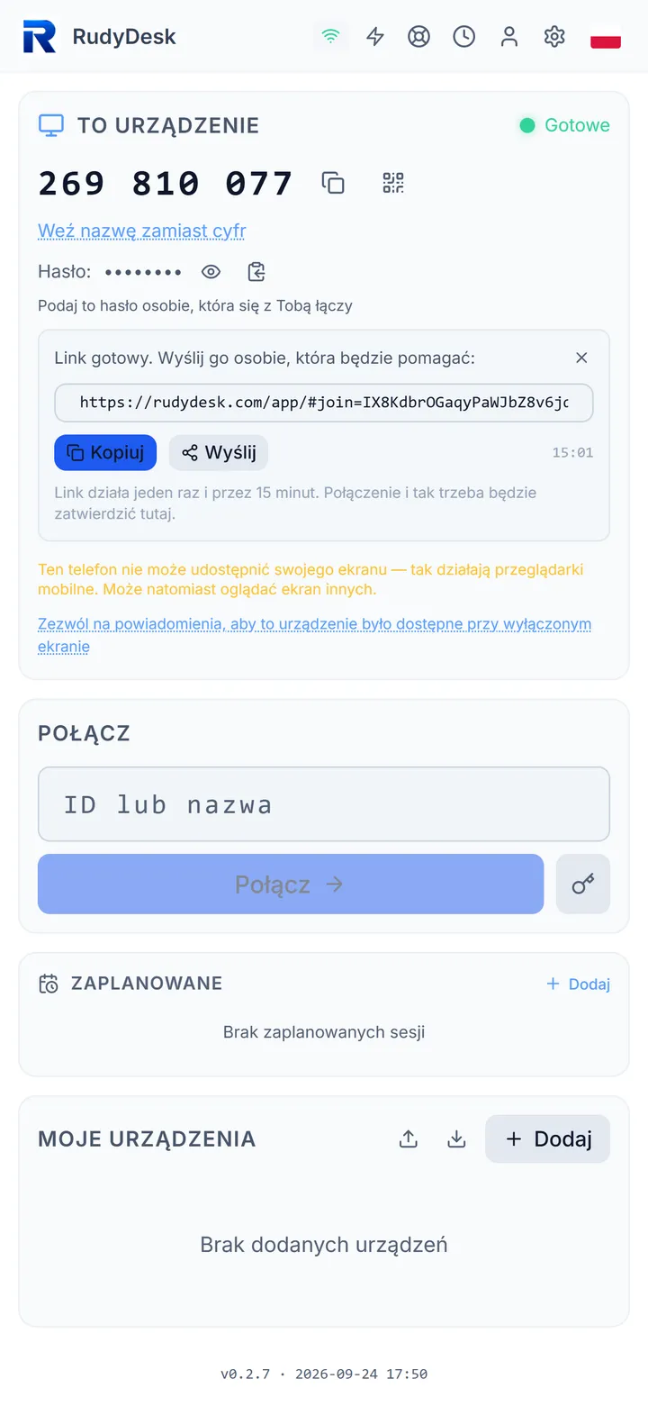 Pomoc przez link — bez numerów i haseł