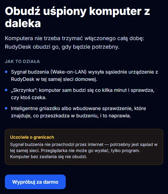 Budzenie komputera w RudyDesk: jak to działa